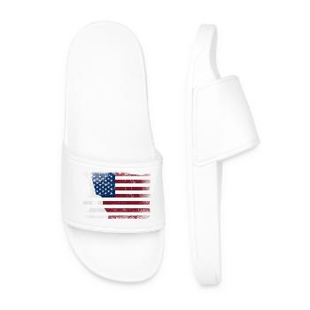 Hawaiian Ukulele Uke American Flag - Men’s Pool Sliders - white - Front