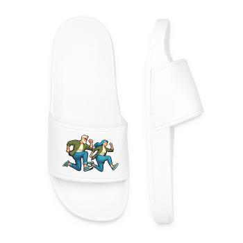 Living with Diabetes - Black Contour Couple - Men’s Pool Sliders - white - Front