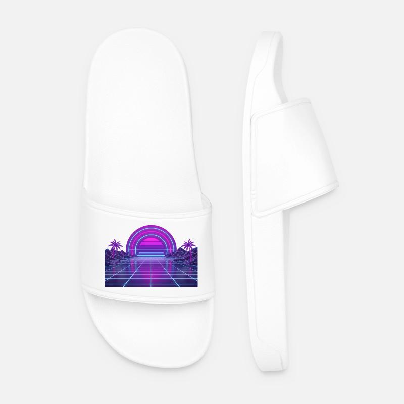 Neon Retro Sunset Grid 90s - Men’s Pool Sliders - white