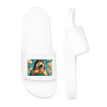 Aviator Dog Goes on an Adventure - Men’s Pool Sliders - white - Front