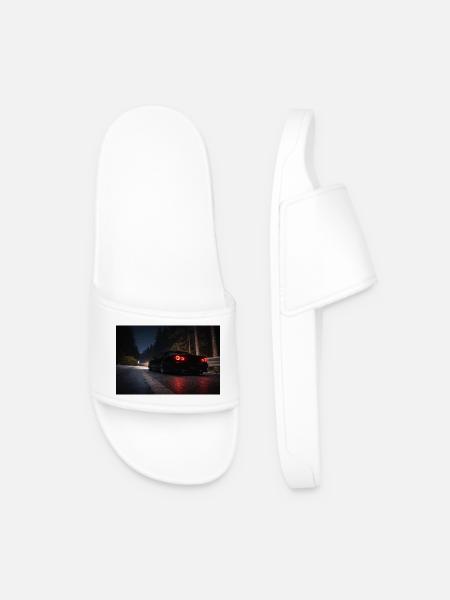 Night Sports Car on the Road - Men’s Pool Sliders - white