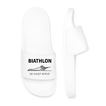 Biathlon Ski Shoot Repeat Design Winter Sports - Men’s Pool Sliders - white - Front