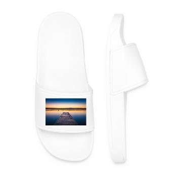 Jetty by the lake at dawn - Men’s Pool Sliders - white - Front