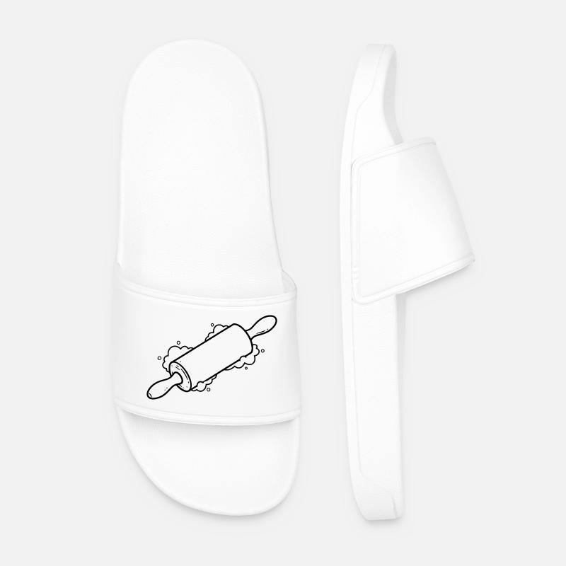 Rolling Pin Baking Roll Flour Outline - Men’s Pool Sliders - white