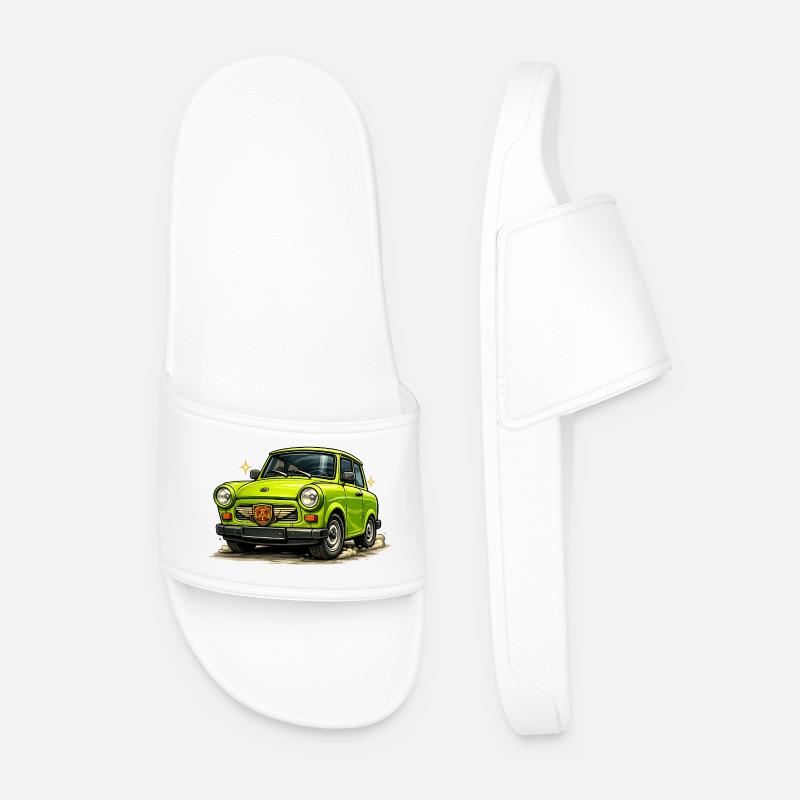 Vintage Lime Car Illustration - Men’s Pool Sliders - white