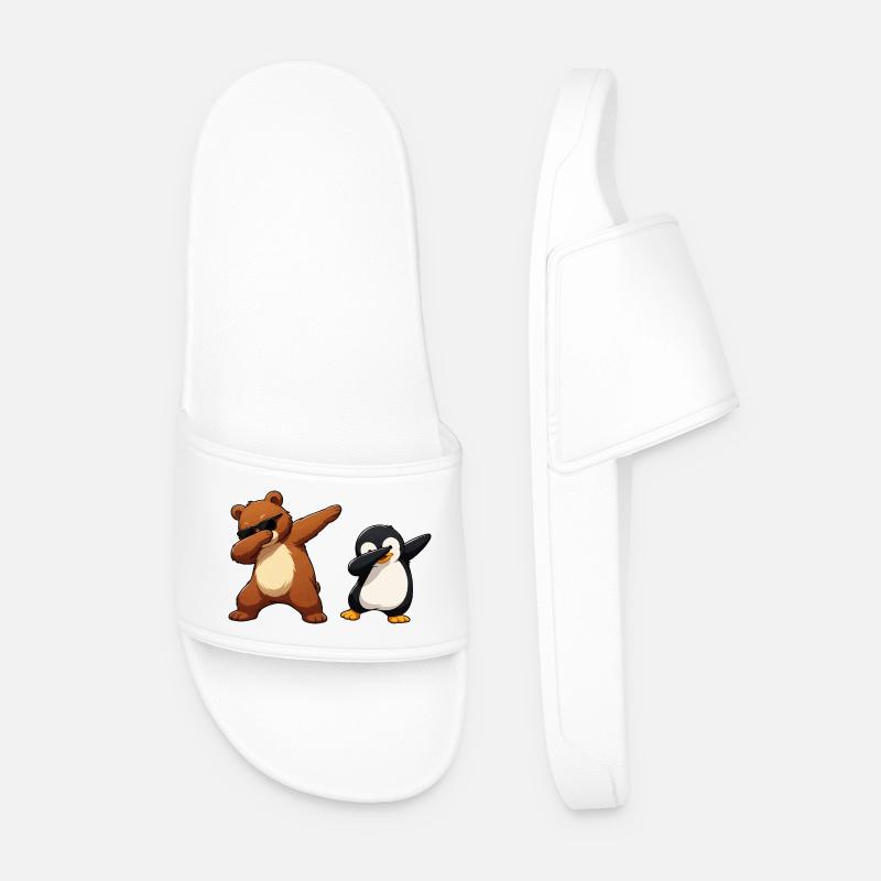 Bear and Penguin Dabbing Charm - Men’s Pool Sliders - white