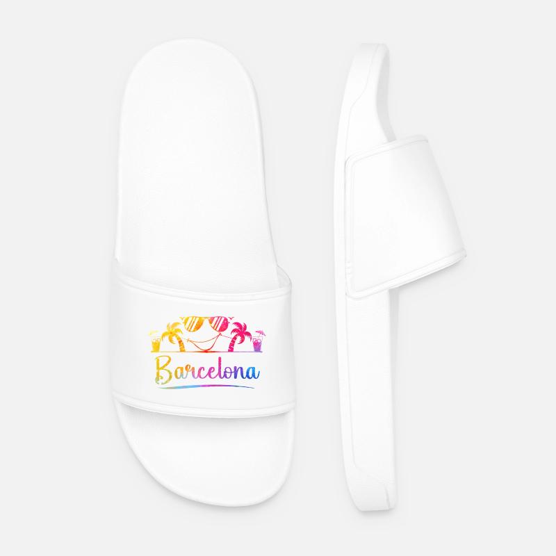 Barcelona Beach Palm Sunset - Men’s Pool Sliders - white