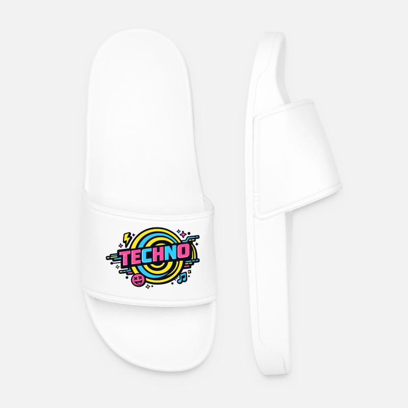 Techno Neon Retro Circle - Men’s Pool Sliders - white