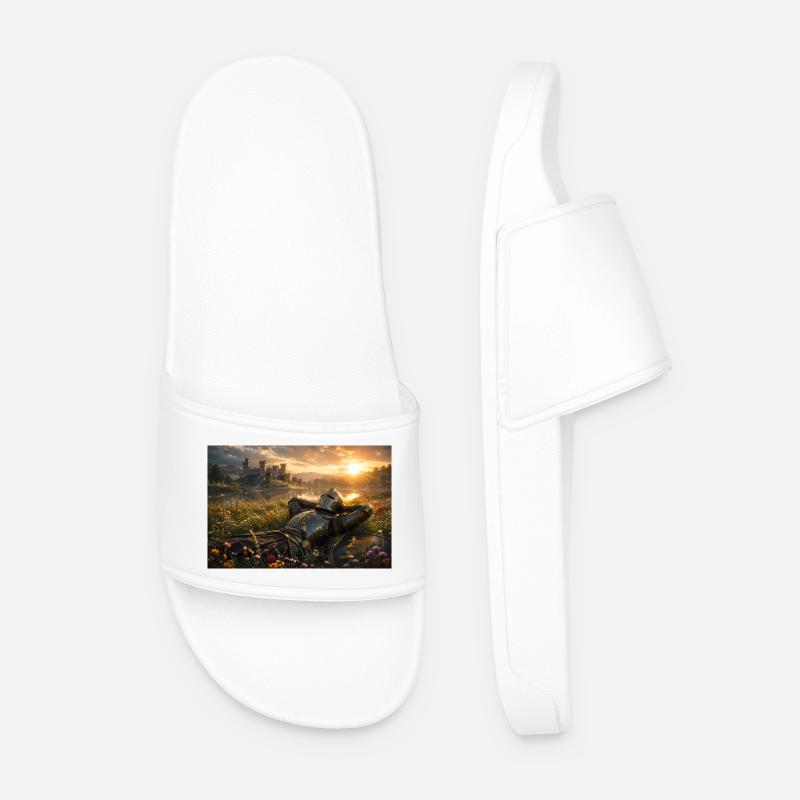 Sunset Knight by Castle Field - Men’s Pool Sliders - white