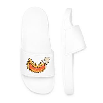 Hot Dog in Flames Cartoon - Men’s Pool Sliders - white - Front