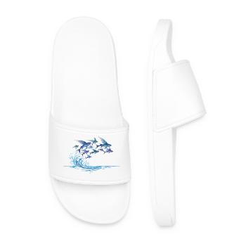 Flying Fish Gliding Over Water Waves Motif - Men’s Pool Sliders - white - Front