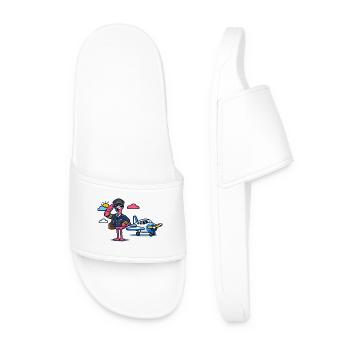 Flamingo pilot on propeller plane - Men’s Pool Sliders - white - Front