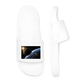 Cinematic Asteroid Approaching Planet Earth - Men’s Pool Sliders - white - Front