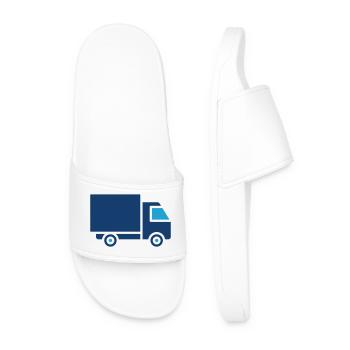 Delivery Truck Solid Icon Cargo Transport Vector - Men’s Pool Sliders - white - Front
