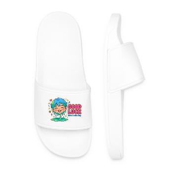 BONNE CHANCE - Visage Heureux Goutteuse - Bonne journée - Claquettes Homme - blanc - Devant
