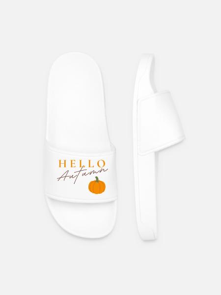 Hello Autumn | Autumn pumpkin design - Men’s Pool Sliders - white