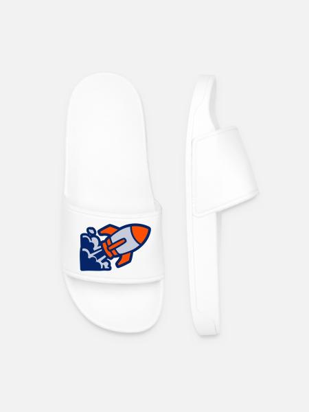 Spaceship Rocket Icon - Men’s Pool Sliders - white