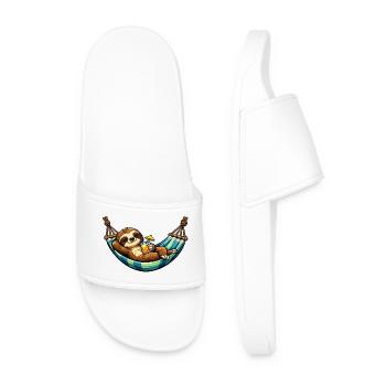 Sloth in hammock with cocktail - Men’s Pool Sliders - white - Front
