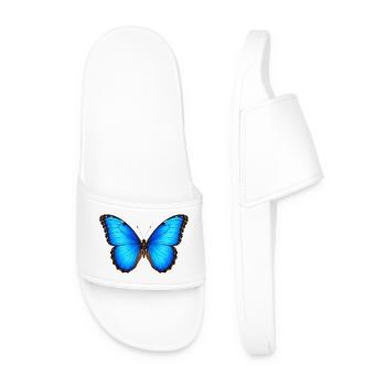 Blue Morpho Butterfly Morpho Species Cartoon Style - Men’s Pool Sliders - white - Front