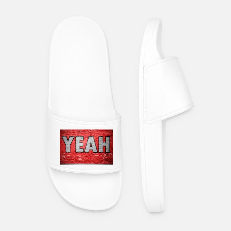 yes Comic Brick Wall Graffiti - Men’s Pool Sliders - white