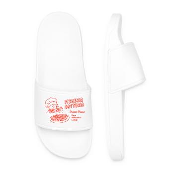 Pizza box cat - Pizzeria Gattoria (red) - Men’s Pool Sliders - white - Front