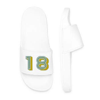18. 18 YEARS OLD. 18th ANNIVERSARY. 18 BIRTHDAY. - Men’s Pool Sliders - white - Front