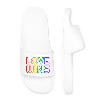 Love Wins Regenbogen-LGBTQ-Gay-Pride-Slogan - Männer Badelatschen - Weiß - Vorne