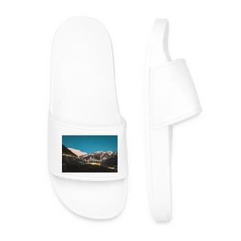 Alpen Glow On Agrafa mountain range in Greece - Men’s Pool Sliders - white - Front