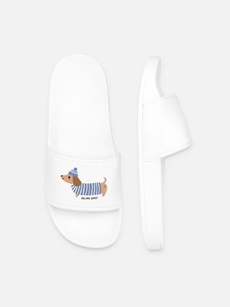 Oh my dog! - Blue stripes - Men’s Pool Sliders - white
