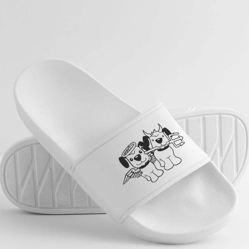 2 Dogs Angel Devil Satan Heaven Hell Conscience Men’s Pool Sliders