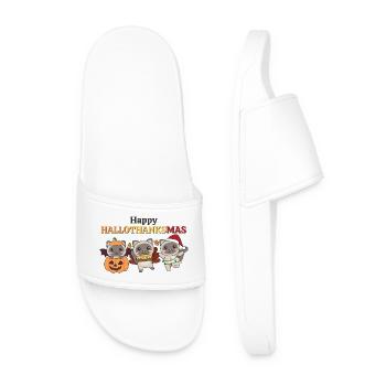 Happy Hallothanksmas Siamese Cat Christmas Cats - Men’s Pool Sliders - white - Front