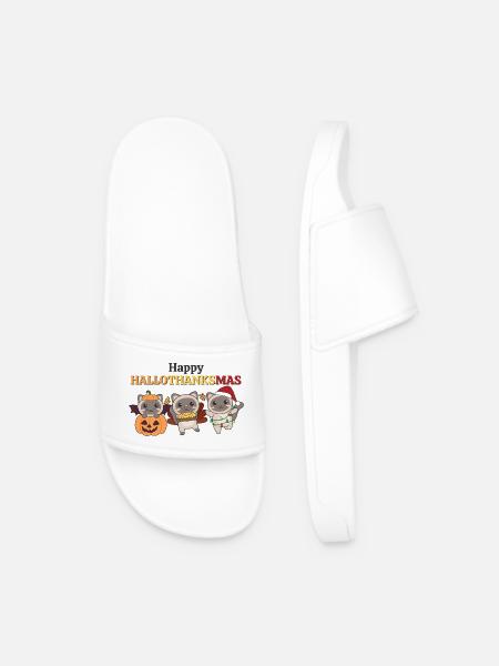 Happy Hallothanksmas Siamese Cat Christmas Cats - Men’s Pool Sliders - white