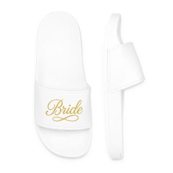 Elegant Gold Bride Script Design - Men’s Pool Sliders - white - Front