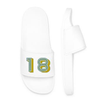 18. 18 YEARS OLD. 18th ANNIVERSARY. 18 BIRTHDAY. - Men’s Pool Sliders - white - Front