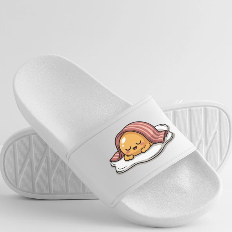 Sleeping Egg with Bacon Cartoon Men’s Pool Sliders