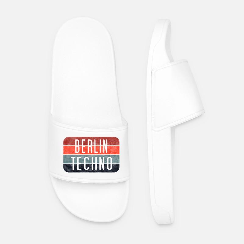 Berlin Techno Text - Men’s Pool Sliders - white