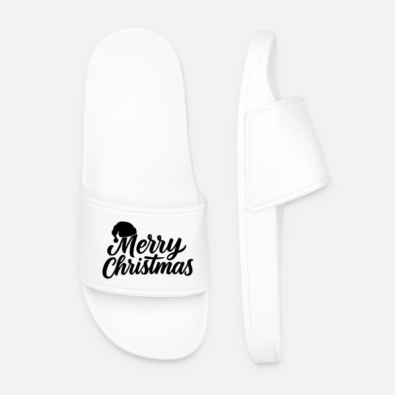 Handlettering Merry Christmas mit Mütze - Männer Badelatschen - Weiß