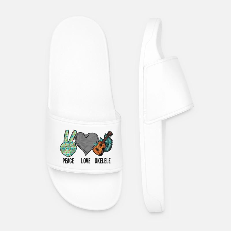 Hawaiian Ukulele Uke Peace Love - Men’s Pool Sliders - white
