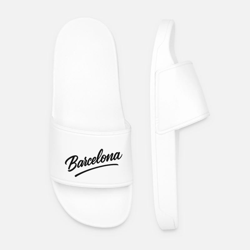 Barcelona Script with Arc Line - Men’s Pool Sliders - white