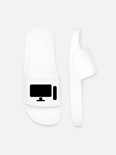 Minimal PC Setup Icon – Gamer Design - Men’s Pool Sliders - white