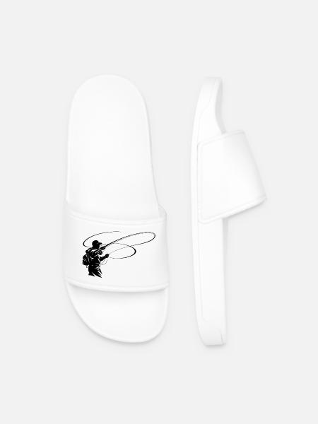 Fly Fishing Silhouette – Angler Design - Men’s Pool Sliders - white