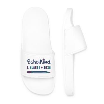 Schulkind 2026 – 1. Klasse Einschulung Stern Stift - Männer Badelatschen - Weiß - Vorne