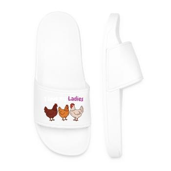 Chicken Humor Shirt for Chicken Keeper - Men’s Pool Sliders - white - Front