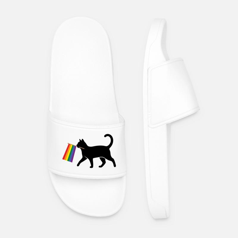 Pride Month LGBT -  Ally Cat - Men’s Pool Sliders - white