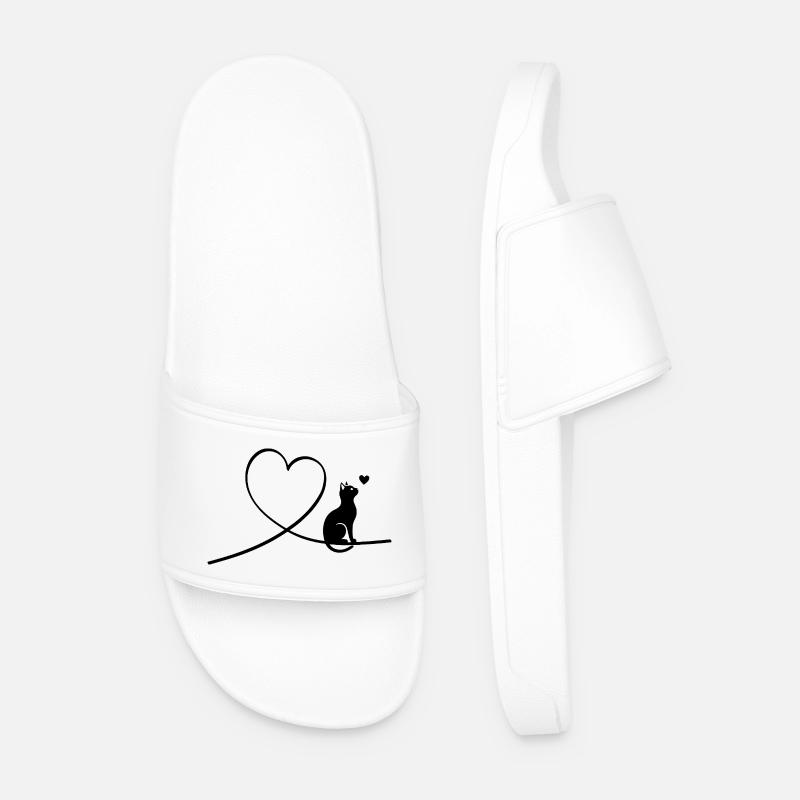 Katze Silhouette mit Herz Minimalistisch - Männer Badelatschen - Weiß