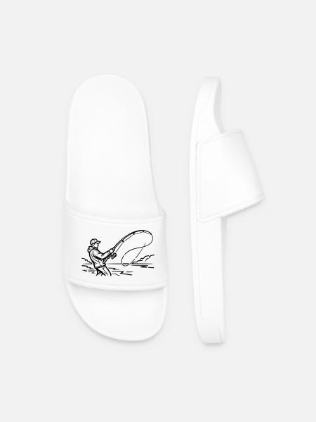 Angler Silhouette Fly Fishing Fishing - Men’s Pool Sliders - white