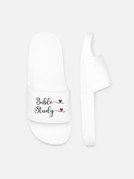 Bible Study Heart Design - Men’s Pool Sliders - white