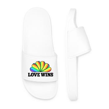 Love Wins - Rainbow Statement Design - Men’s Pool Sliders - white - Front
