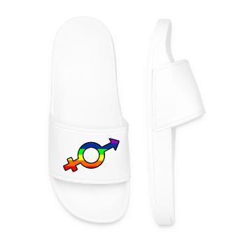 Gender transgender logo with rainbow - Men’s Pool Sliders - white - Front