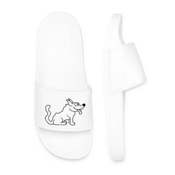 Dear dog sticks out his tongue happily - Men’s Pool Sliders - white - Front